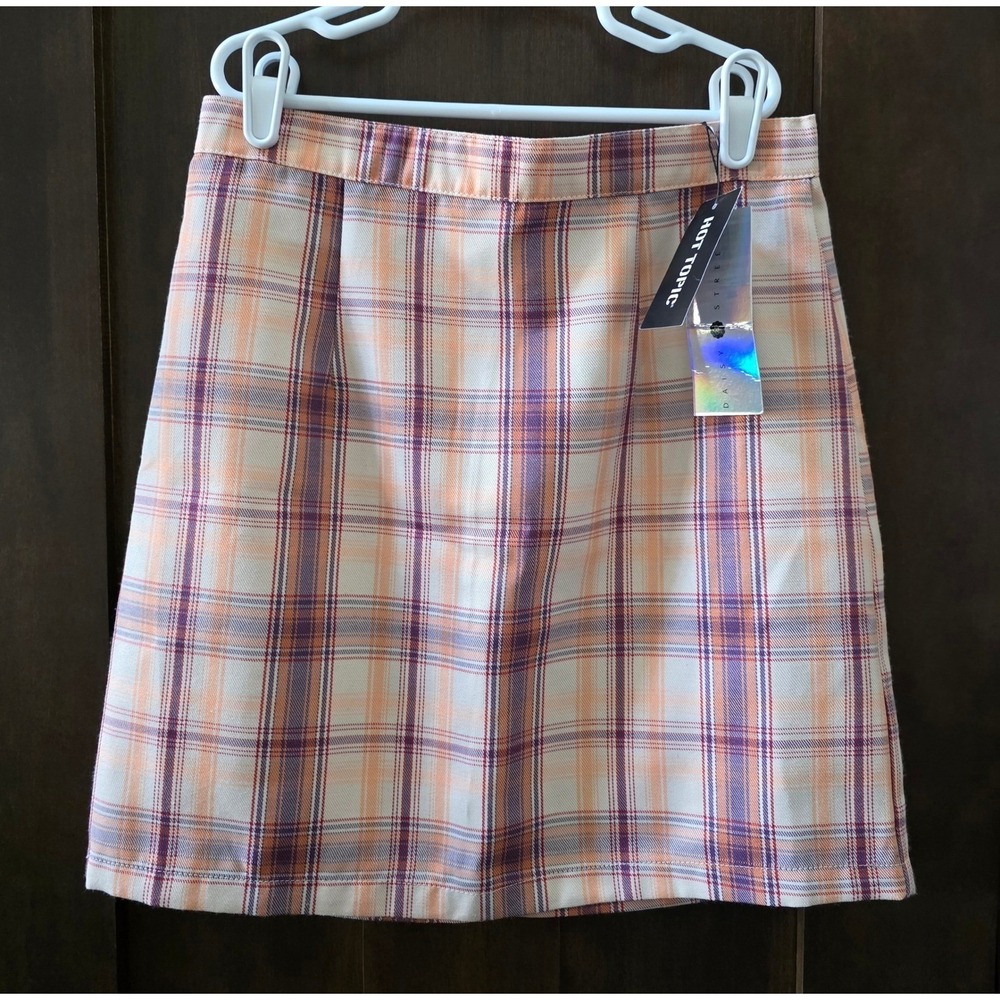 Daisy Street Hot Topic Peach Purple Plaid Zip Mini Academia Y2K Skirt XS